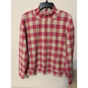 EVA FRANCO PINK/IVORY PLAID  SWEATER w/RUFFLE COLLAR  small